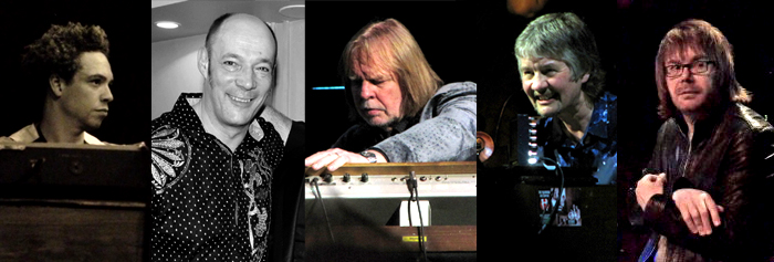 The keyboard players that celebrated Jon: Andy Wallace, Wix Wickens, Rick Wakeman, Don Airey and Nigel Hopkins (+ Paul Mann on Afterwards). Photo: Moth Clark and more