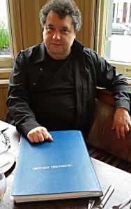 Paul Mann's big book of celebrations - eg. the scores -  photographed on the morning of the concert. Photo: Rasmus Heide