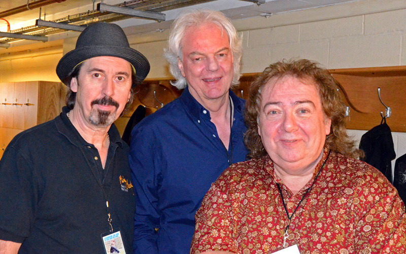 Backstage snakes. Micky Moody, Neil Murray, Bernie Marsden at Royal Albert Hall, April 4 2014. Photo: Nigel Hopkins